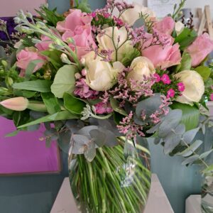Luxury Pink & White Rose Vase Arrangement - 30 Roses