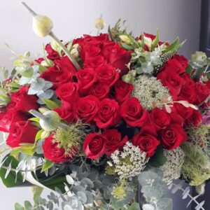 Deluxe Red Rose Vase Arrangement - 50 Red Roses